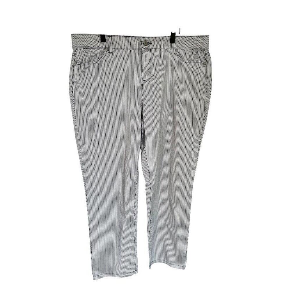 Talbots Pants Womens 16 Petite Gray White Striped Stretch Ankle Vacation Casual